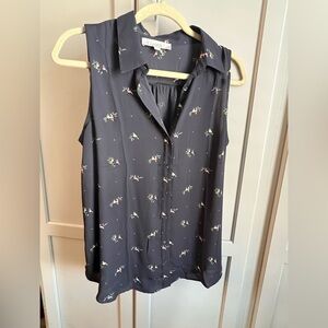 LOFT Navy Floral Sleeveless Blouse